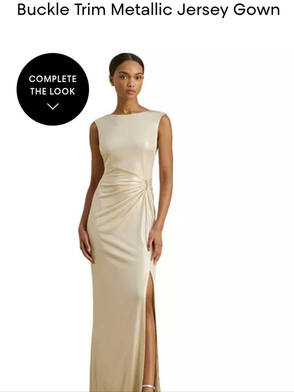 Ralph Lauren Metallic Cream Jersey Maxi Gown with Side Buckle